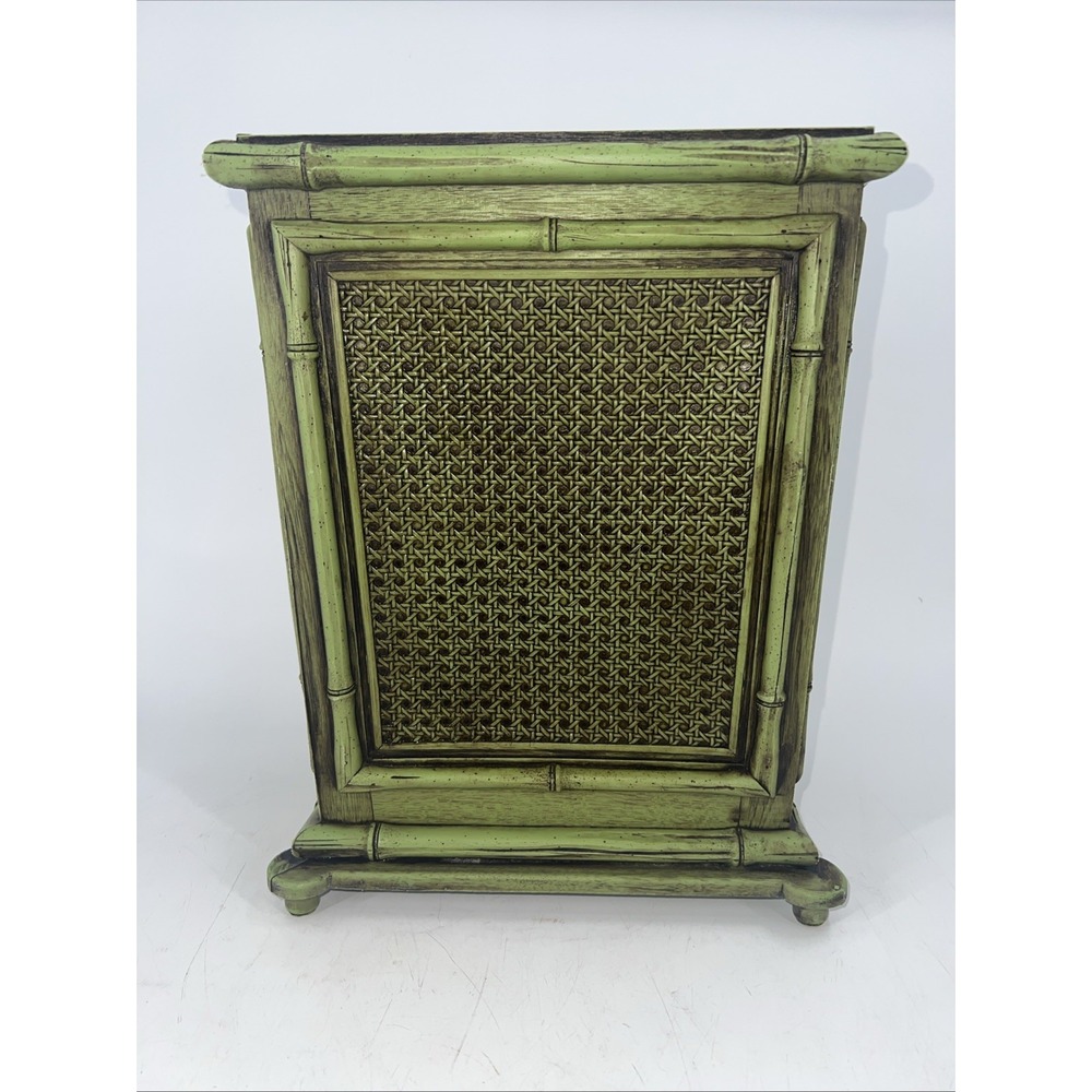 Vintage Mid Century Green Faux Plastic Trash Can 60's MCM Retro